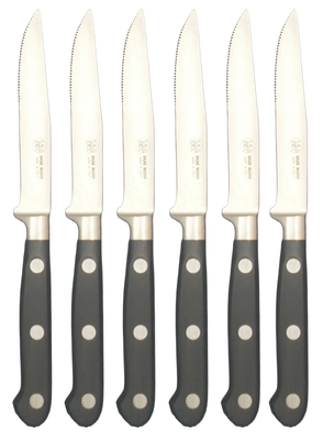 BLUE FARM | Due Buoi Knives. 605S. Black. "Mini" wooden steak knife block. 6 pieces