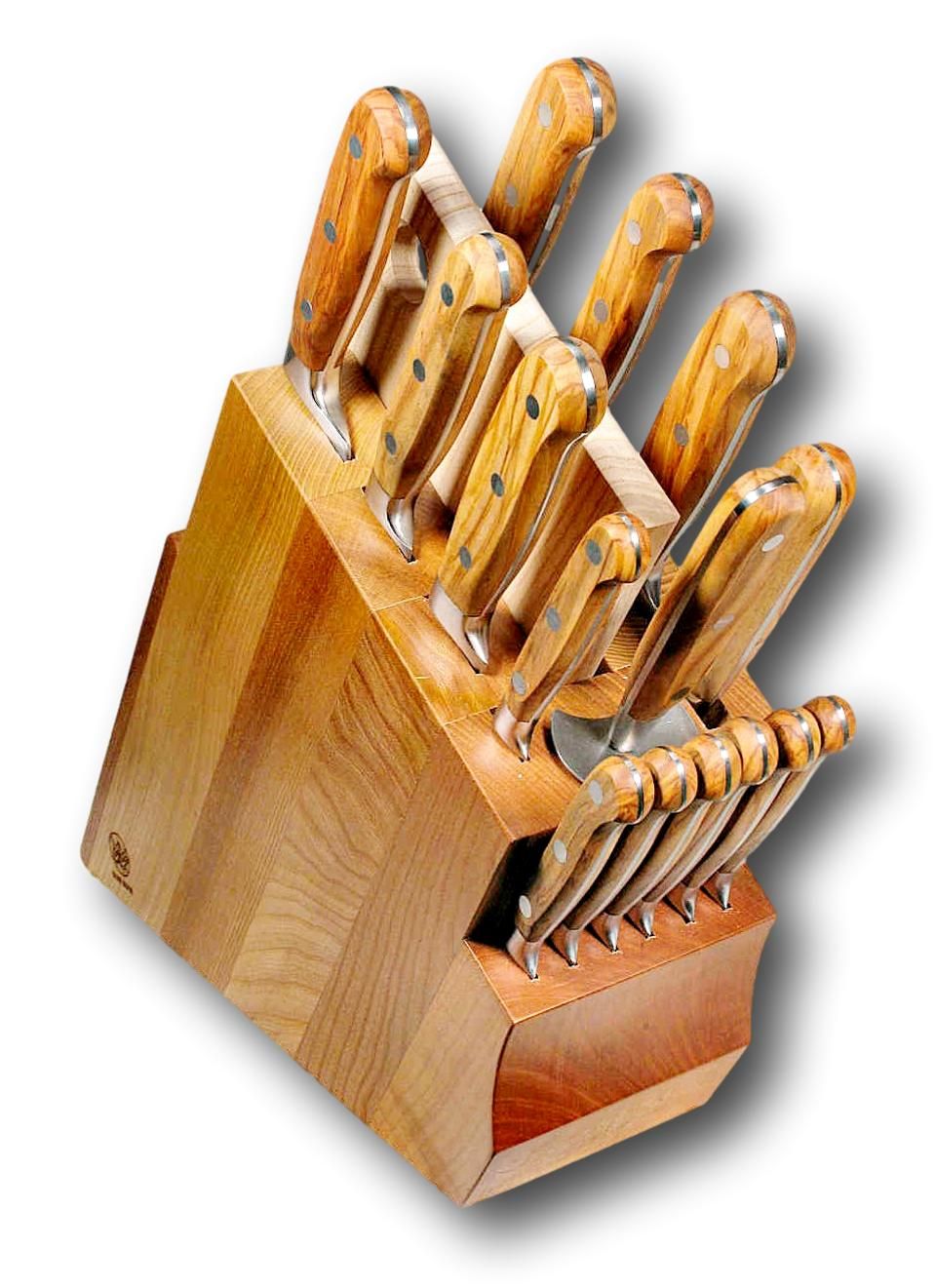 BLUE FARM | Due Buoi Knives. 609. Olive. &quot;Solid&quot; elm knife block. 10 pieces