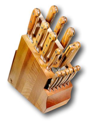BLUE FARM | Due Buoi Knives. 609. Olive. &quot;Solid&quot; elm knife block. 10 pieces
