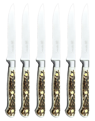 BLUE FARM | Due Buoi Knives. 605L. Ciervo. Taco de cuchillos para carne "Mini" de madera. 6 piezas