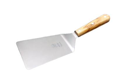BLUE FARM | Due Buoi knives. 806TO. Titanium hamburger spatula. Olive wood handle