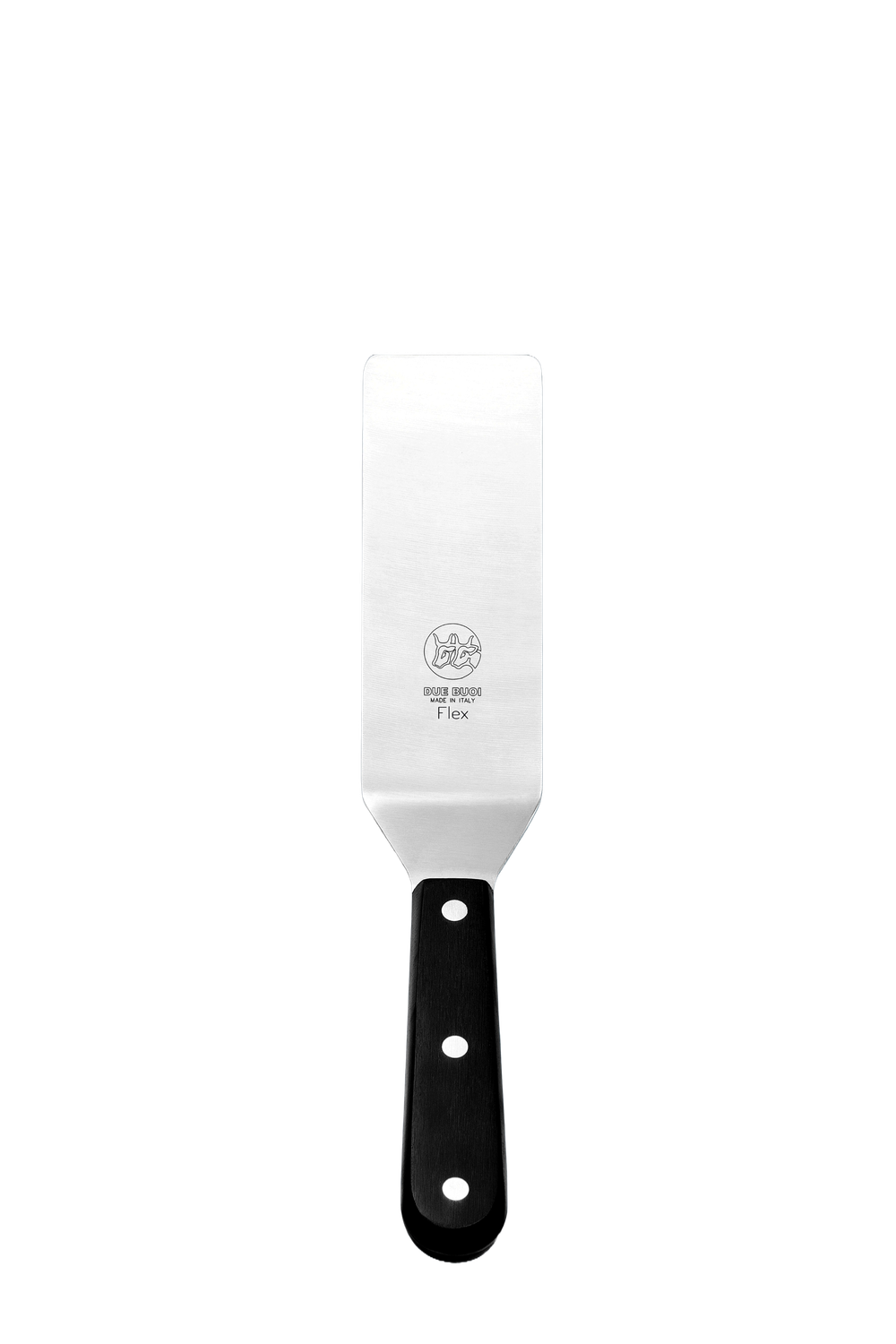 BLUE FARM | Due Buoi knives. 805LFX. Flexible stainless steel spatula. 2 models available, Model chosen: Spatula with black techno polymer handle