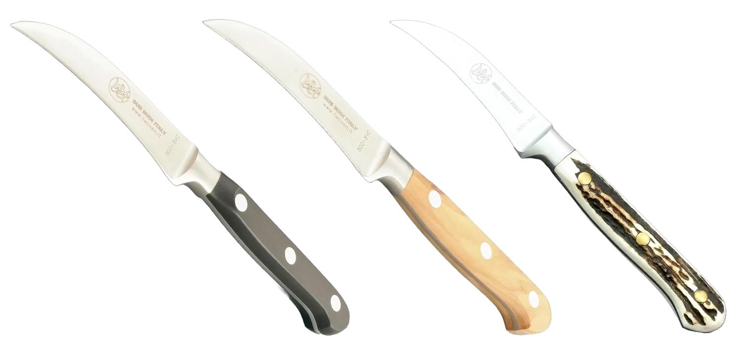 BLUE FARM | Due Buoi knives. 800/8. Curved chef&#39;s forged paring knife. Stainless steel. 3 models available