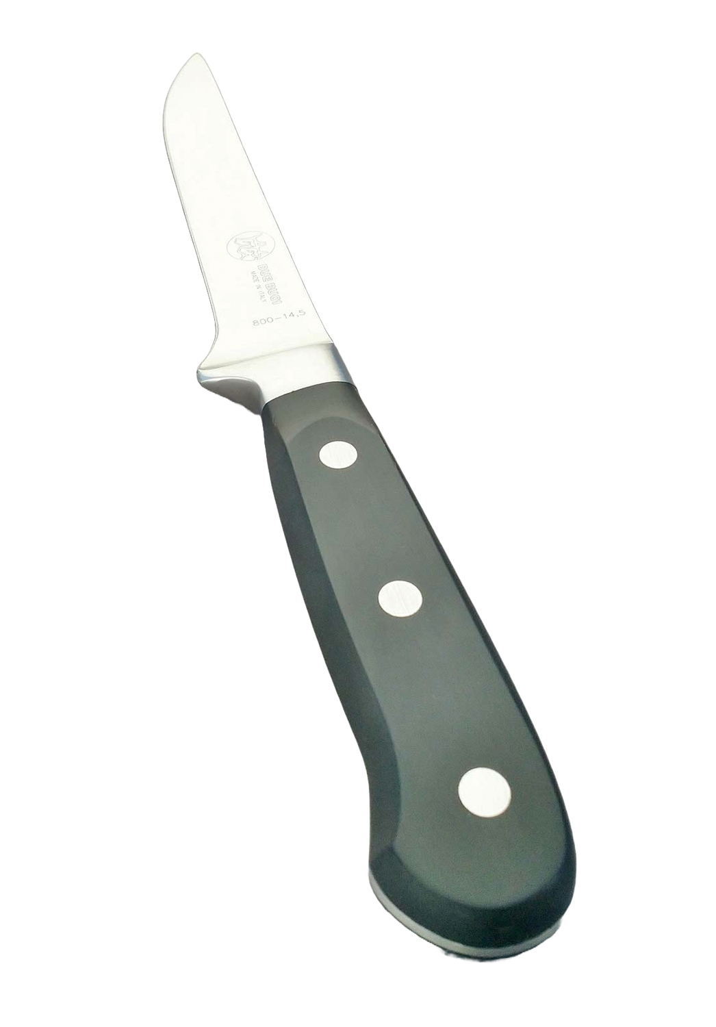 BLUE FARM | Due Buoi knives. 800/14,5R. Forged flexible boning knife for chefs. Stainless steel. 3 models available, Model chosen: 14,5 cm. Black technopolymer handle