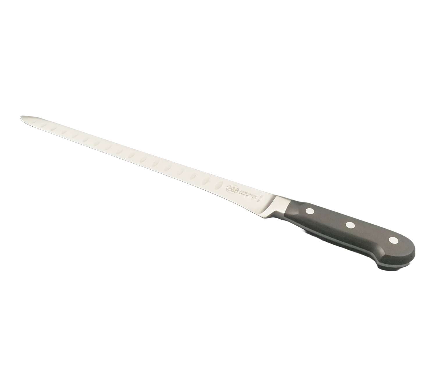 BLUE FARM | Due Buoi knives. 8811/30. Forged knife with pockets for filleting for chefs. Stainless steel. 4 models available, Model chosen: 30 cm. Black technopolymer handle
