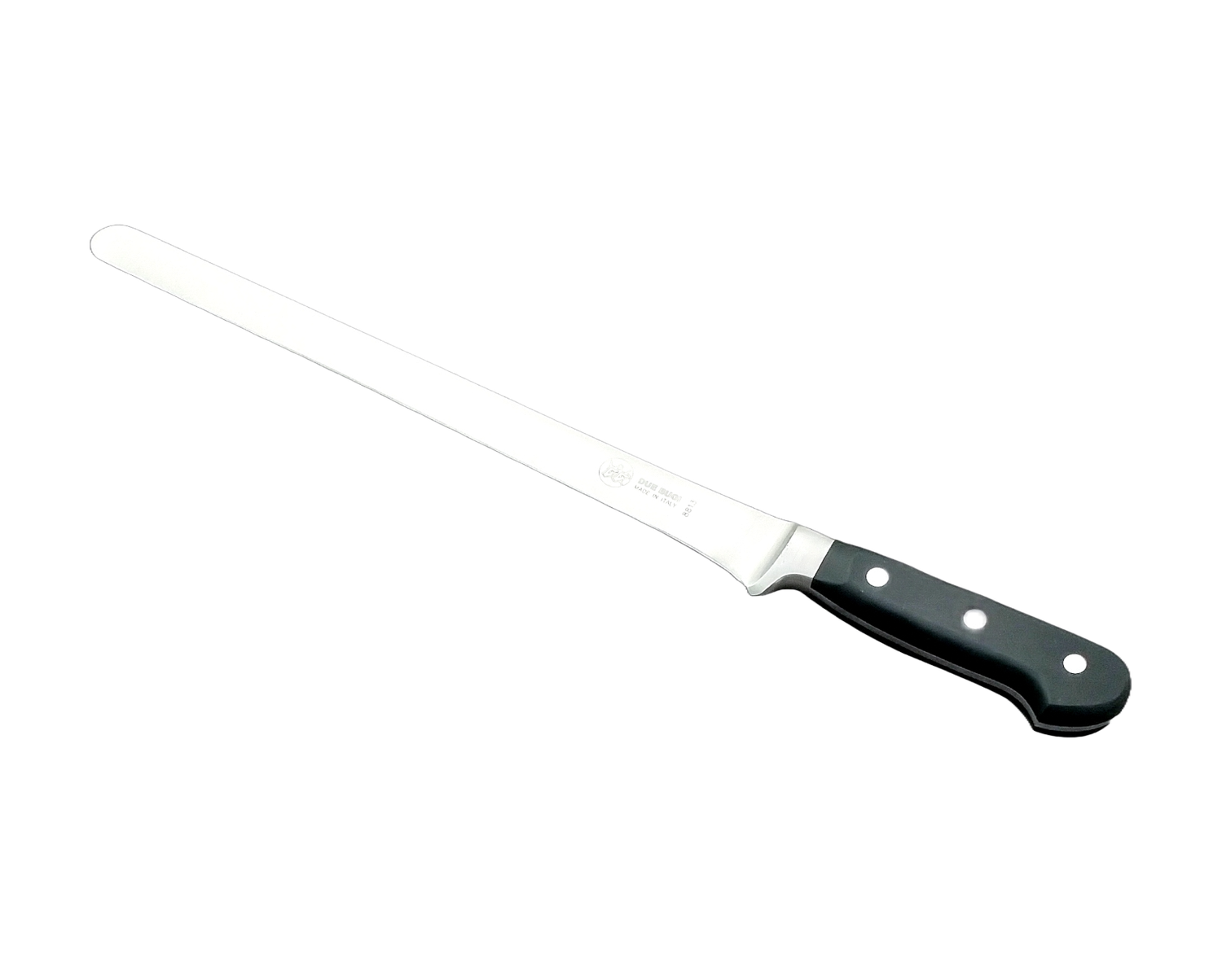 BLUE FARM | Due Buoi knives. 8813/26-8. Forged chef&#39;s knife for ham and slicing. Stainless steel. 7 models available, Model chosen: Black technopolymer handle, Blade length: 26 cm