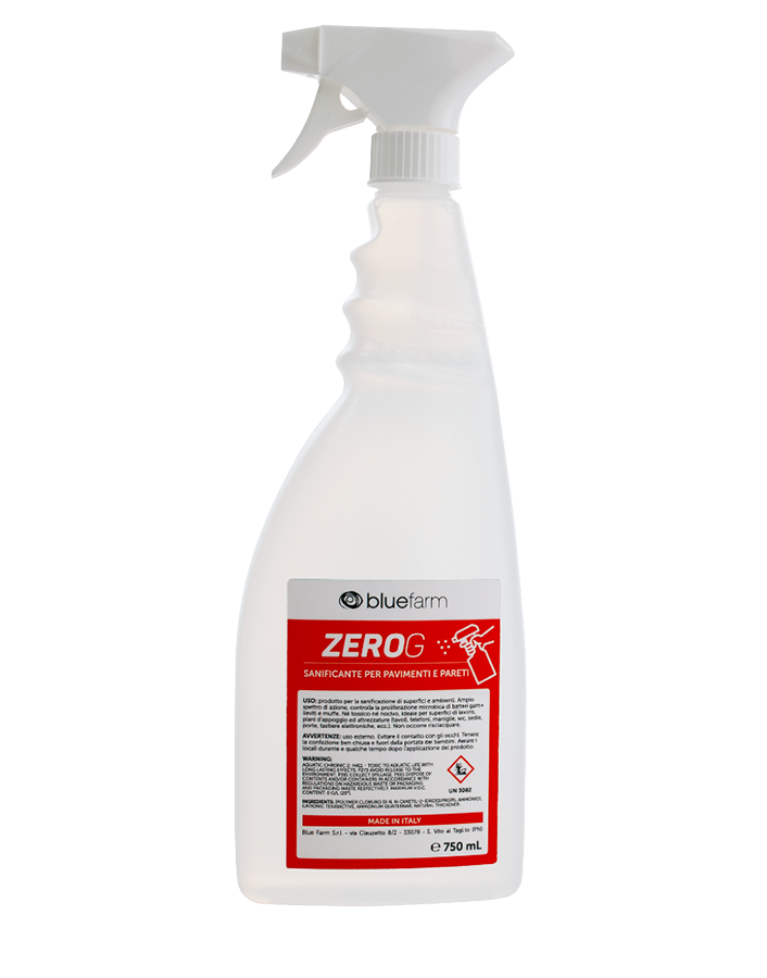 BLUE FARM | ZeroG. BioSan. Cleansing and sanitizing infected areas of surfaces and environments. Ready to use, I choose the product in the package from: 750 ml