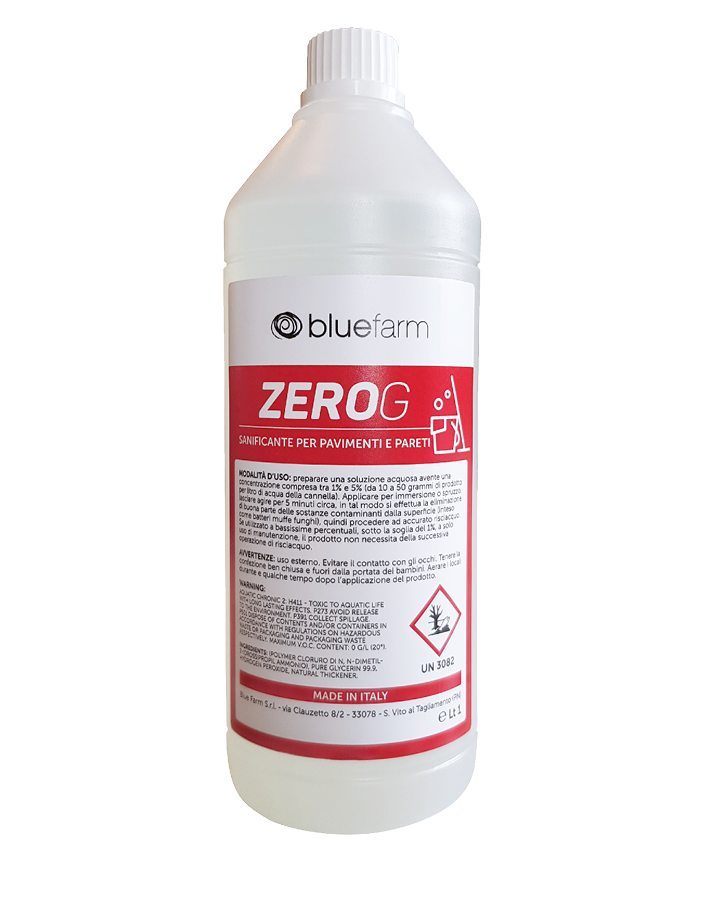 BLUE FARM | ZeroG. Protection. Sanitizing Detergent for floors, surfaces and walls. Concentrated, I choose the product in the package from: 1.000 ml