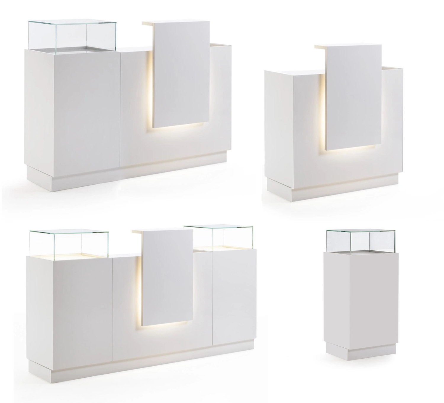 BLUE FARM | Vismara. Light Desk. Mobile reception espositivo disponibile in 3 modelli.