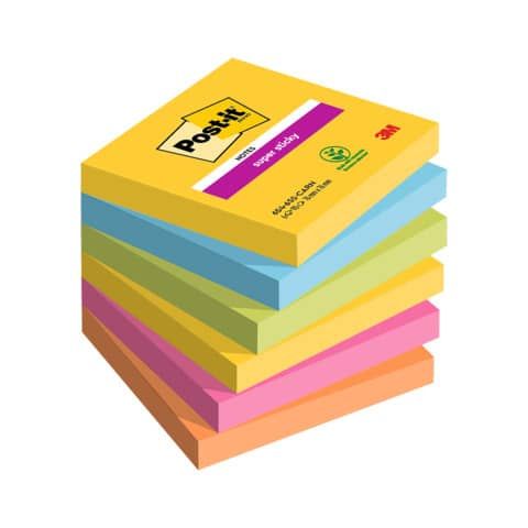 Foglietti riposizionabili Post-it Super Sticky Rio de Janeiro 76x76 mm assortiti conf. 6 blocchetti da 90 ff - 654-6SS