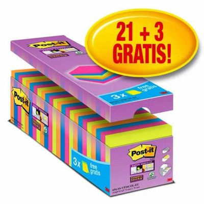 Foglietti Post-it Super Sticky 76x76 mm colori assortiti neon Value Pack 21+3 blocchetti GRATIS - 654-P24SSCOL-EU