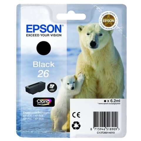 Cartuccia inkjet ink pigmentato Orso polare 26 Epson nero C13T26014012