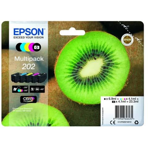 cartucce inkjet Kiwi 202 Epson nero fotografico n+c+m+g Multipack - C13T02E74010