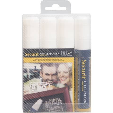 Pennarello a gesso liquido Securit a punta grande 7-15 mm bianco conf. da 4 - SMA720-V4-WT