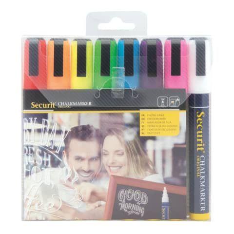 Pennarelli a gesso liquido Securit a punta media 2-6 mm assortiti set da 8 - SMA510-V8