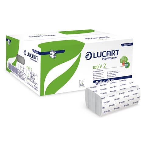 Asciugamani piegati a &#39;&#39;V&#39;&#39; 2 veli Lucart Eco V2 bianco 20 conf. da 190 pezzi - 863046