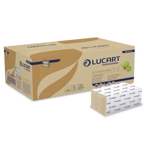 Asciugamani piegati a &#39;&#39;V&#39;&#39; Lucart EcoNatural V2 2 veli avana 20 conf. da 190 pezzi - 863044
