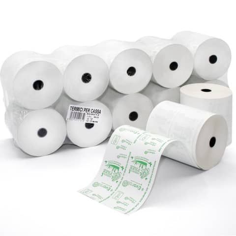 Rotoli registratore di cassa Rotolificio Pugliese Evoroll lunga durata 57 mm x 60 m foro 12 mm  conf. da 10 - 5760T10