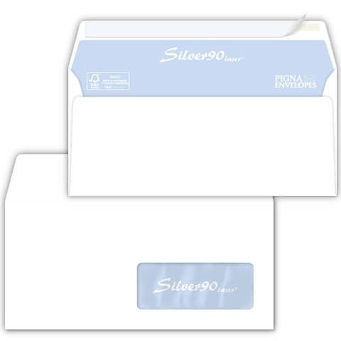 Buste con finestra Pigna Envelopes Silver90 Laser patella chiusa 110x230 mm bianco  conf. 500 - 0220921