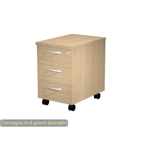 Cassettiera 3 cassetti rovere 44x60xH.60 cm con ruote e chiusura centralizzata, fornita montata lineaBridge/Flex - C3/C