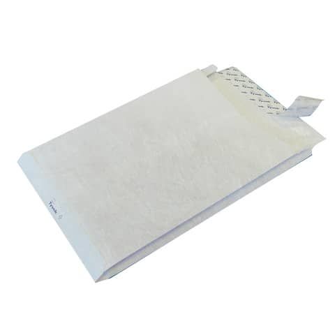 Buste a sacco con strip e 3 soffietti Tyvek Postyvek 55 g/m bianco 22,9x32,4 cm - conf. 100 pezzi - 0756