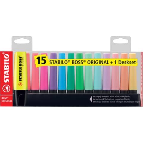 Desk set evidenziatori Stabilo Boss Original 2-5 mm assortiti Conf. 15 pezzi - 7015-01