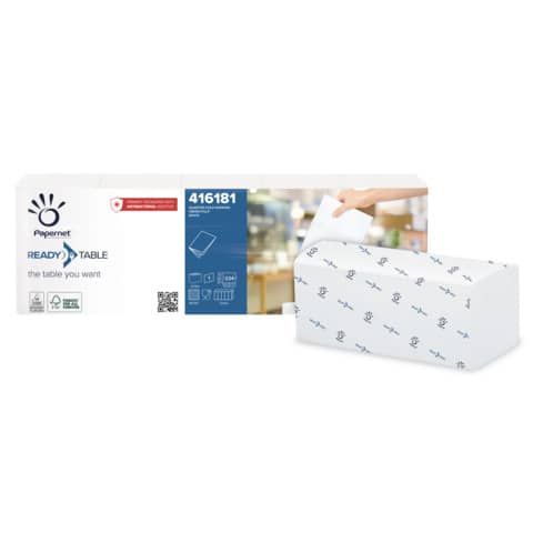 Tovaglioli da bar per dispenser Papernet 21.6x21.6 cm piega 1/4 - 1 velo bianco cf. 5 fascette da 224 pezzi - 416181