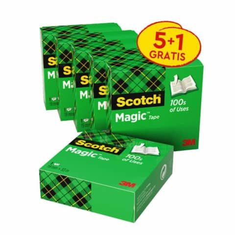 Nastro adesivo Scotch Magic? trasparente opaco 19 mm x 33 m Promo Pack 5+1 GRATIS - 7100054673