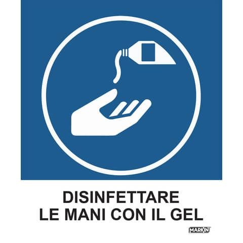 Adesivo segnaletico Markin &#39;&#39;Disinfettare le mani con il gel&#39;&#39; in LWM - 12,5x15,2 cm - Conf. 2 pezzi - X110COV-5