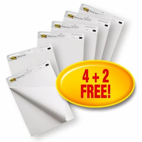 Blocchi da parete di 30 ff con adesivo rimovibile Post-it Super Sticky bianco 63.5x77.5 cm 4 blocchi+2 omaggio 559 4+2