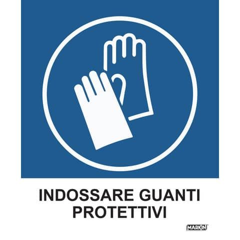 Adesivo segnaletico Markin &#39;&#39;Indossare guanti protettivi&#39;&#39; in LWM - 12,5x15,2 cm Conf. 2 pezzi - X110COV-2