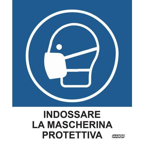Adesivo segnaletico Markin &#39;&#39;Indossare la mascherina protettiva&#39;&#39; in LWM 12,5x15,2 cm - Conf. 2 pezzi - X110COV-4