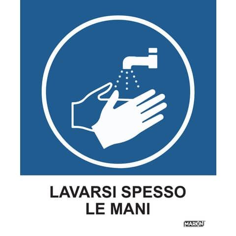 Adesivo segnaletico Markin &#39;&#39;Lavarsi spesso le mani&#39;&#39;  in LWM - 12,5x15,2 cm Conf. 2 pezzi - X110COV-3