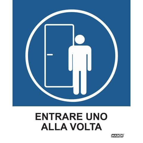 Adesivo segnaletico Markin &#39;&#39;Entrare uno alla volta&#39;&#39; in LWM - 12,5x15,2 cm Conf. 2 pezzi - X110COV-7