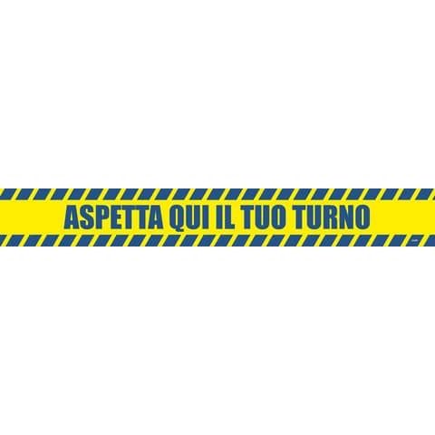 Adesivo segnaletico calpestabile Markin &#39;&#39;Aspetta qui il tuo turno&#39;&#39; in PVC 98x8,5 cm - Conf. 2 pezzi - X290COV-10