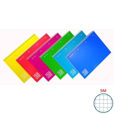 Quaderno spiralato Maxi One Color PPL Forato 80 Gr A4 80+1 ff quadretti 5 m - colori assortiti - 2935