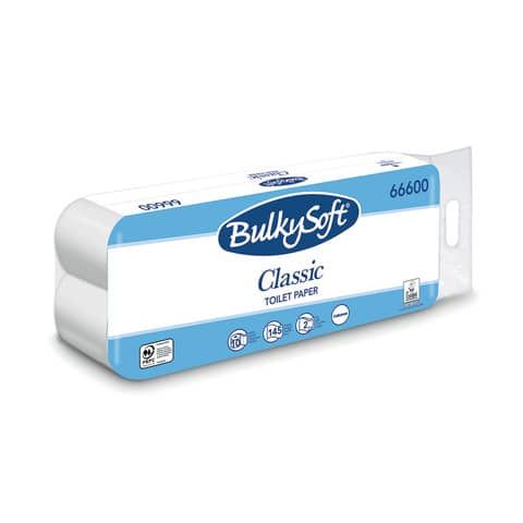 Carta igienica in cellulosa Bulkysoft Classic 145 strappi 2 veli -  bianco Conf. 10 rotoli - 66600.E20