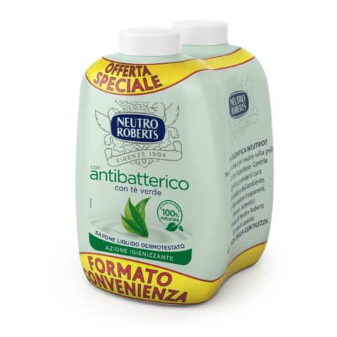 Ricarica sapone Neutro Roberts Antibatterico con t verde - 200 ml Conf 2 pezzi - R908765