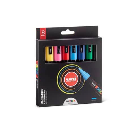 Marcatore a tempera inchiostro Uni Posca punta tonda - 1,8-2,5 mm colori assortiti original cf. 8 pz - M PC5M 8P