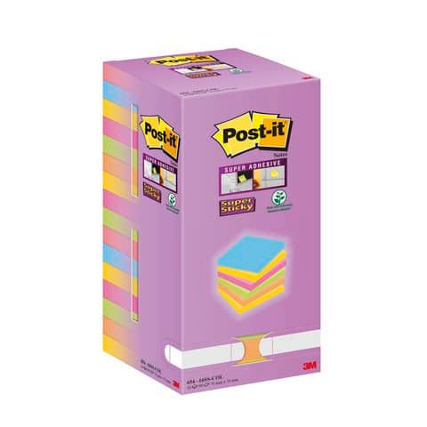 Foglietti riposizionabili  Post-it Super Sticky Color Notes 76x76 mm Tower Pack 16 blocchetti da 90 ff