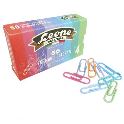 Fermagli colorati plastificati Leone N 4 - 32 mm in scatola di cartone da 50 pezzi - assortiti - FXP5