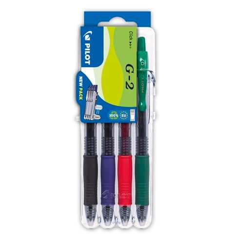 Penne gel a scatto Pilot G-2 0,7 mm nero blu rosso verde - Set2go 4 pezzi - 001428