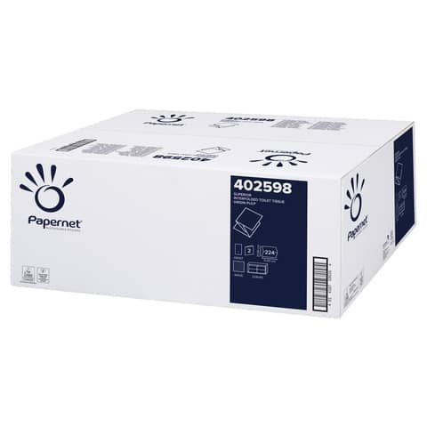 Carta igienica interfogliata Papernet 2 veli - 224 strappi 11x21 cm - bianco Conf. 40 pezzi bianco - 402598