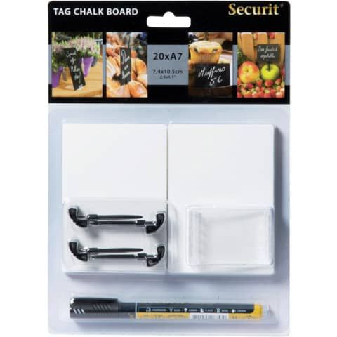 Lavagne scrivibili a gesso liquido Securit Tag A7 nero set da 20 targhe - TAG-A7-WT