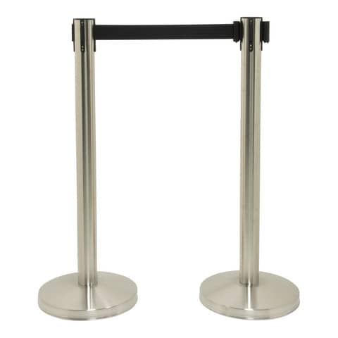 Set di 2 colonne segnapercorso Securit 93x33x33 cm nastro retrattile nero 210 cm acciaio inox  grigio-nero RS-RT-LW-CH