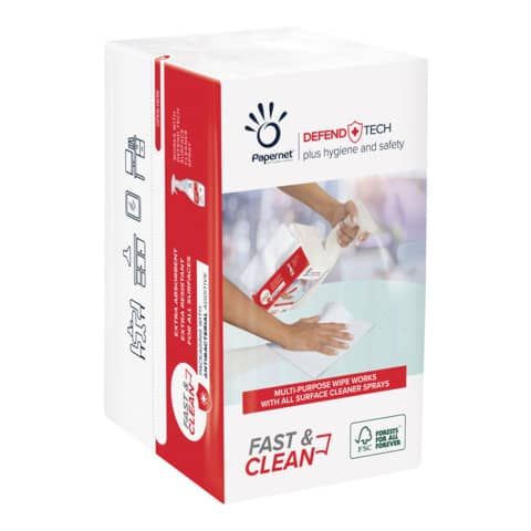 Panno in carta Papernet Fast and Clean bianco - 2 veli - 21,6x33,25 cm conf. 100 fogli - 419295