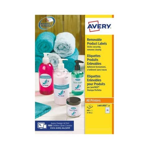 Etichette adesive rotonde rimovibili Avery  37 mm - 24 et/foglio - stampanti laser e inkjet - conf. 25 ff L4851REV-25