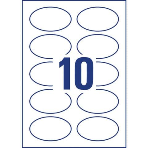 Badge adesivi per tessuti ovali Avery 85x50 mm - 10 et/foglio - stampanti inkjet - Conf. 20 fogli - J4882-20