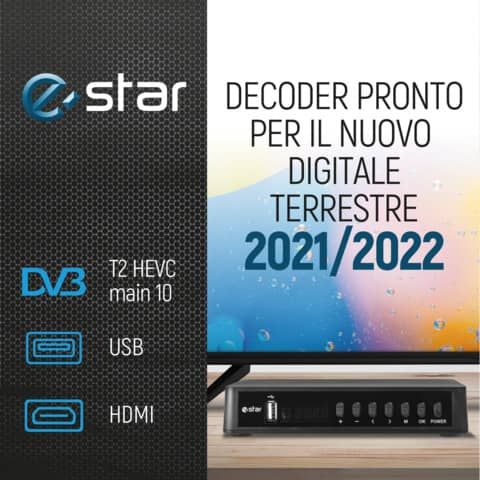 Ricevitore digitale terrestre eSTAR T2 618 UHD - DVBT-2 RJ45  nero - T2 618 UHD