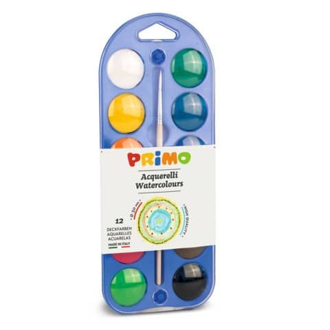 Acquerelli  30 mm Primo - scatola da 12+1 pennello - con coperchio tavolozza assortiti - 107A12A